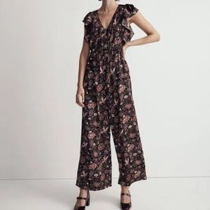 NWT MADEWELL Double V-Neck Cap Sleeve Floral Cropped Jumpsuit szXL